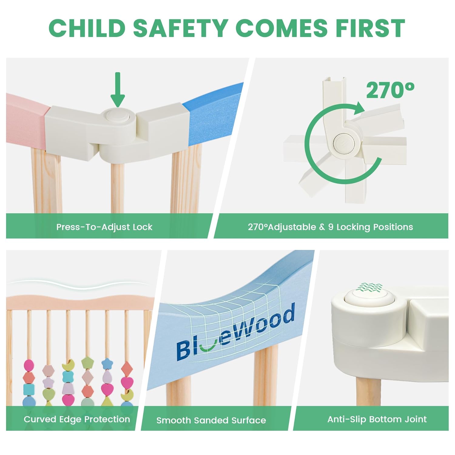 Foldable Wooden Playpen - Adjustable Wood Baby Play Yard with Child-Proof Lock, Indoor Large Safety Fence for Babies and Toddlers - Easy Assembly, 55 x 55 x 24 inches, Rainbow Dream, Colorful