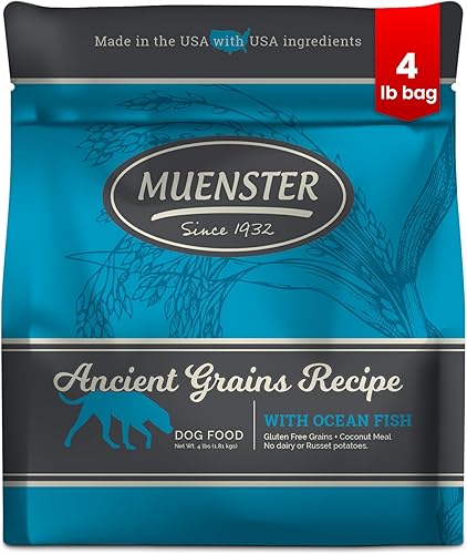 Muenster - Receta de granos antiguos con pescado oceánico premium para perros - Bolsa de 4 libras