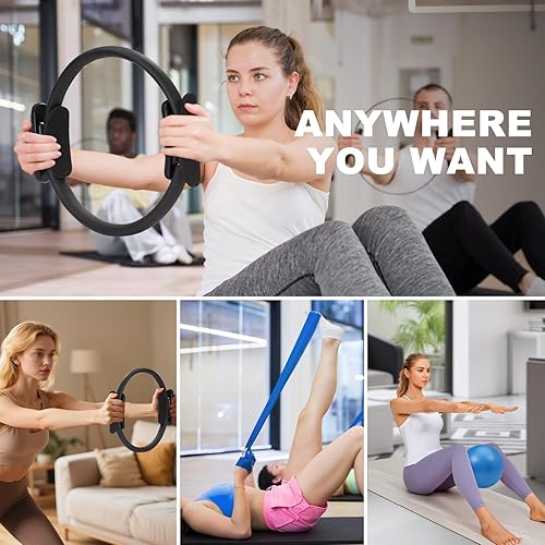Miniatura 8 de Juego de círculos de pilates, anillo de yoga, equipo de pilates de alta resistencia para mujeres, incluye anillo de pilates, pelota de ejercicio