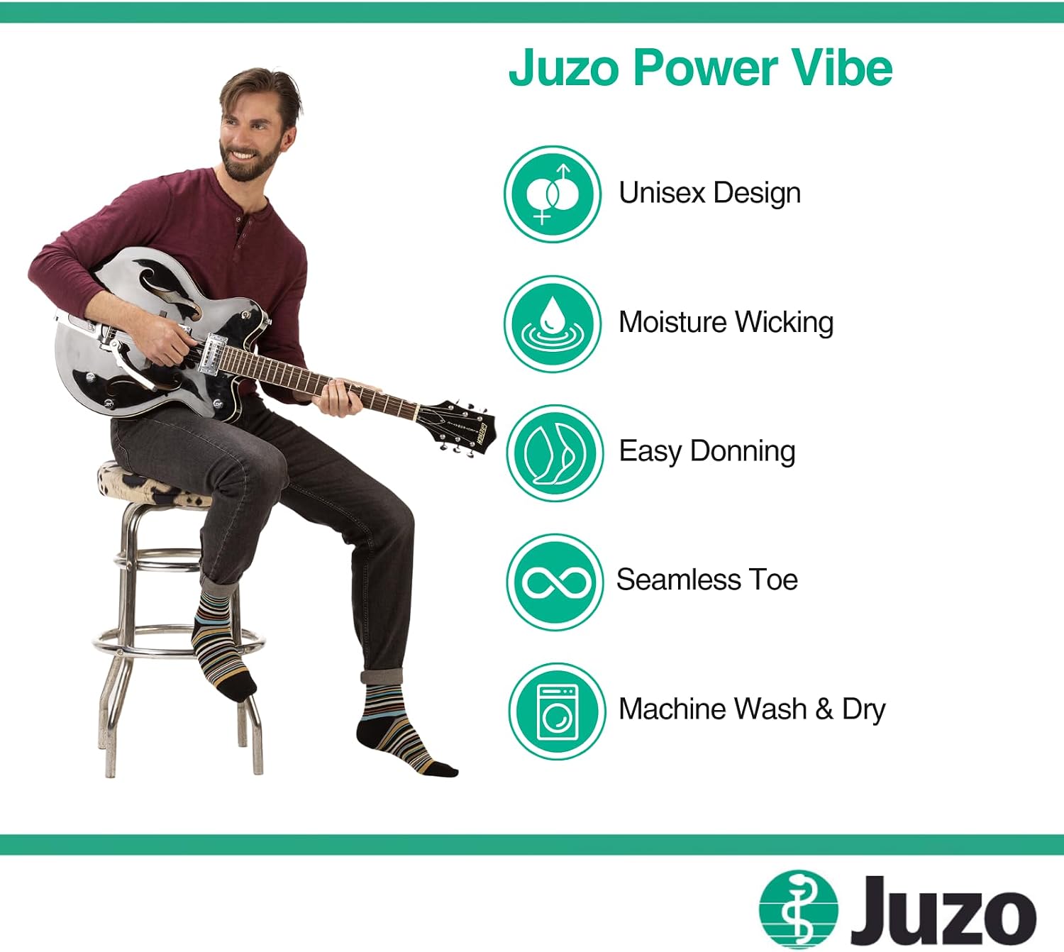 Juzo Power Vibe 20-30 mmHg Compression Stockings, Knee High, Closed Toe | Compression Socks for Men/ Women for Tired, Aching or Swollen Legs, Moderate Varicosities