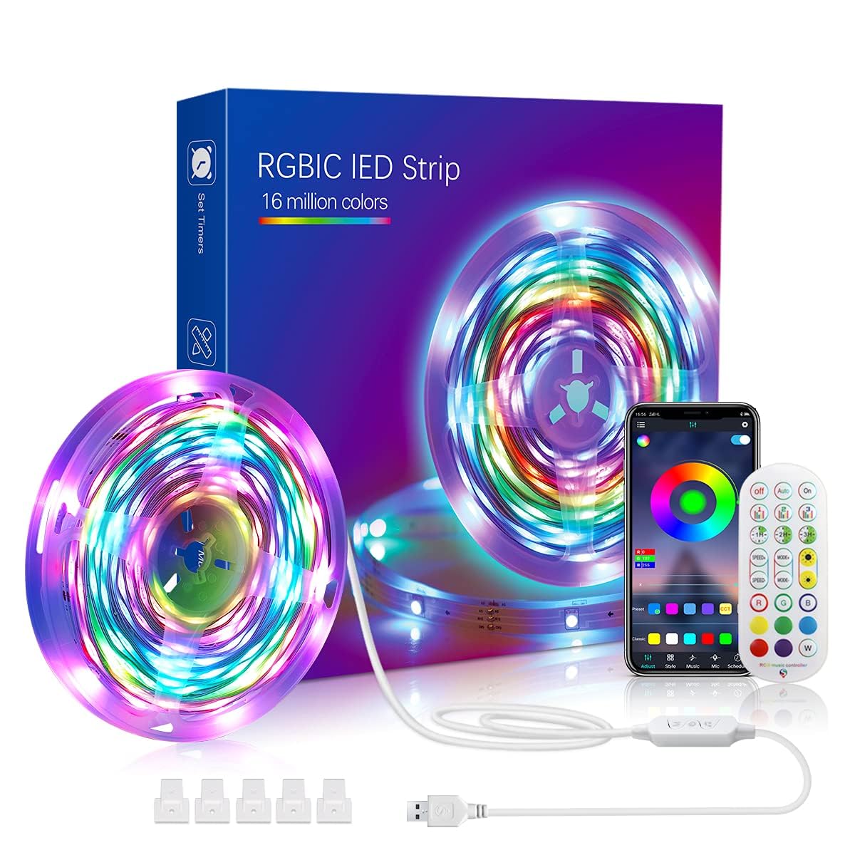 MAKINGTEC Lighting USB Led Light Strips, Color Changing Strip Light with Music Sync,Remote, Built-in Mic, Bluetooth App Control, RGB LED Lights for Bedroom, Party, TV, Home Decor (16.5Ft Music)