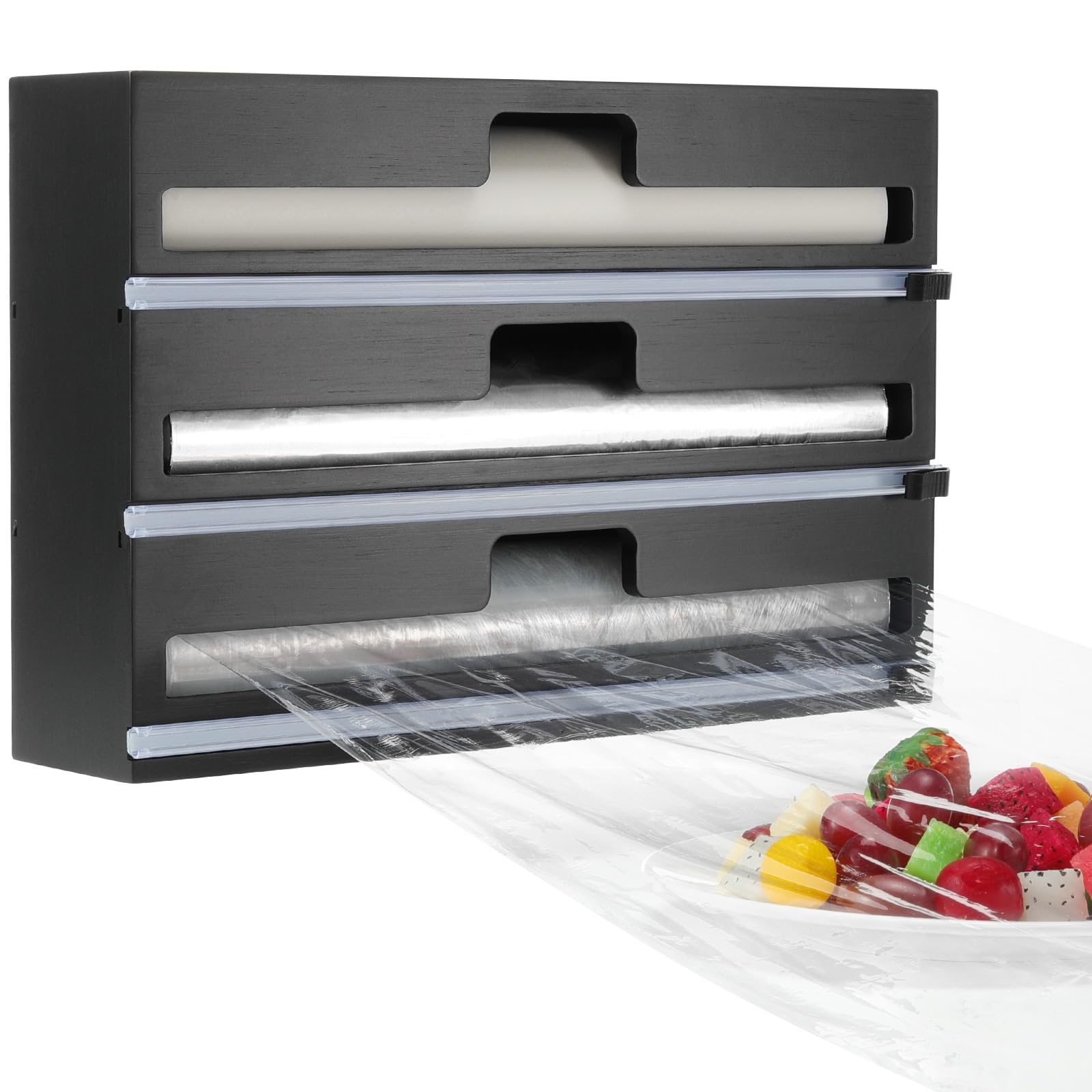 Housolution Dispensador Cortador Organizador Papel Aluminio y Film | Dispensador 3 en 1 para Film Transparente, Papel de Aluminio y Papel de Horno
