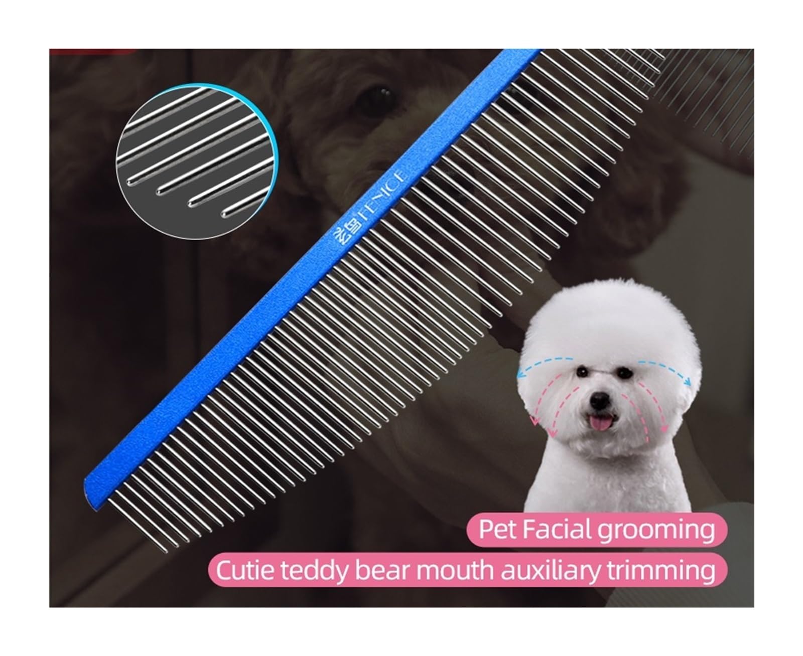 1 peine de aseo for mascotas estilo luna, peine de aluminio de aviación for perros(Pink)