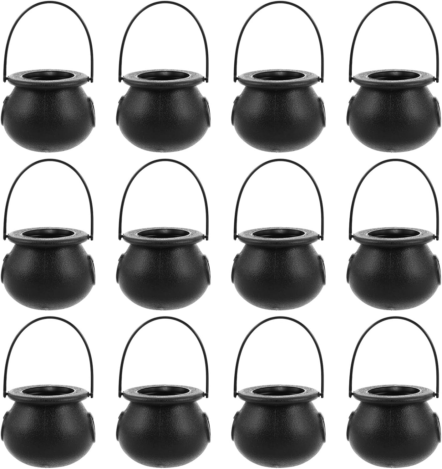Ciieeo 12 Pcs Halloween Candy Buckets Small Witch Cauldron Candy Pail Holders with Handle for Trick or Treat Party Storage 2.75X2.75X1.96 Inch Black