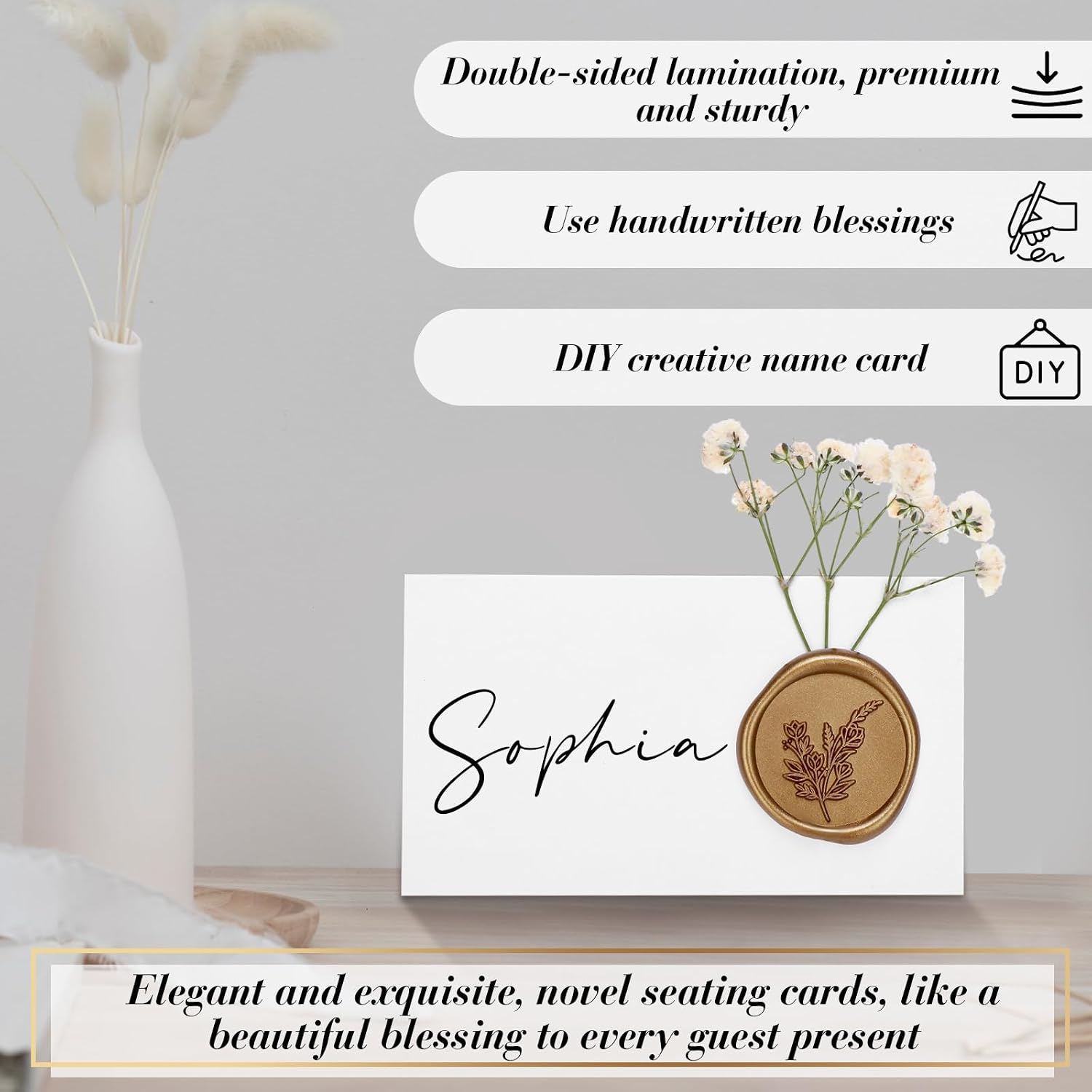 Marspark 50 Pack Wedding Place Cards with Wax Seal, Antique Gold