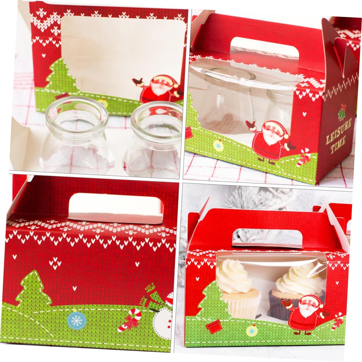 UPKOCH 20 Pcs Christmas Cupcake Boxes with Window and Two-hole Insert, Paper Bakery Cupcake Carriers with Handle for Holiday Treat Storage and Party Packaging