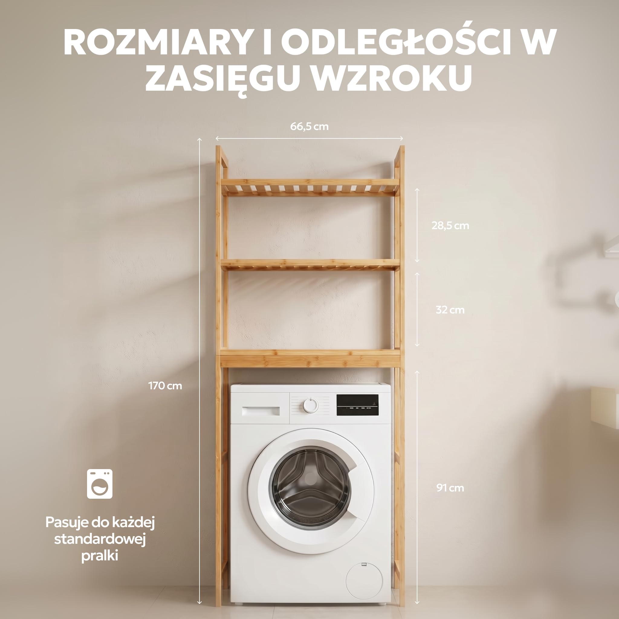 Regał na Pralkę Bambus - Półka Toaletowa - 3 Półki Drewno | MY FAT GORILLA – Regał na Pralkę Bambus 3 Półki – Drewno Organizer 66x26x170 cm Toaletowy