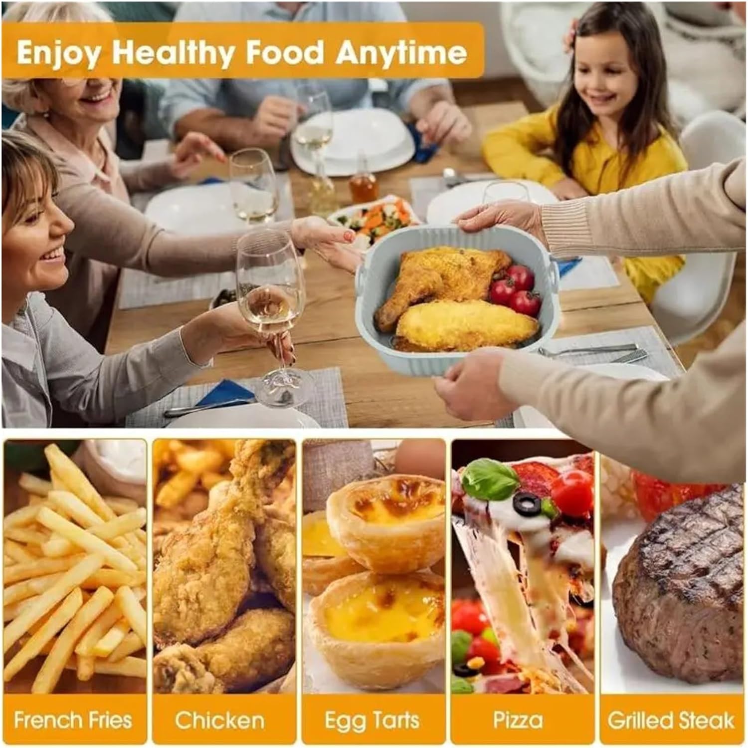 Set Of 2 Square Air Fryer Baking Tray Silicone Pot Liners Silicone Air Fryer Basket Siliocne Air Fryer Bowls Non N58D