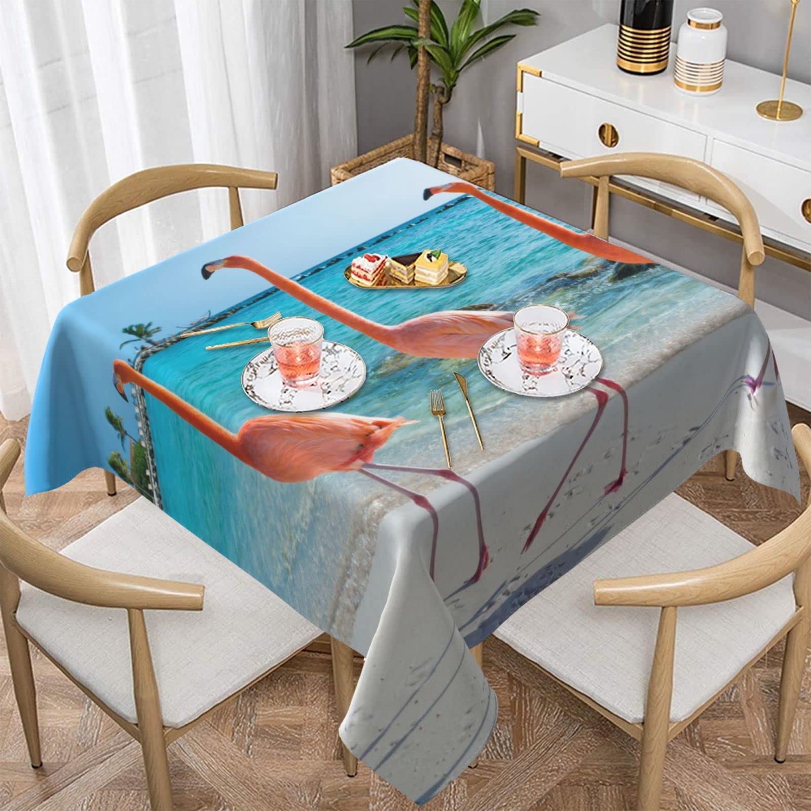 Nappe imprimée flamant rose résistante à la poussière pour décoration maison