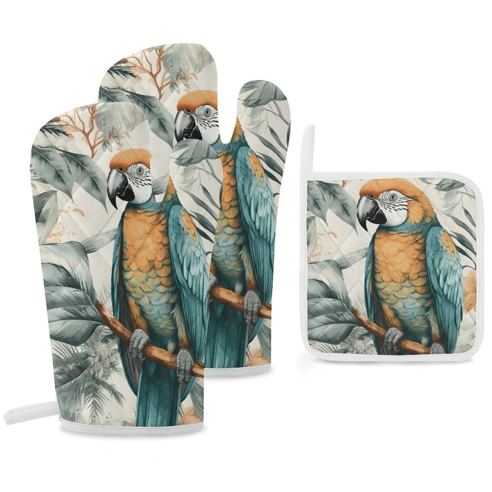 Ensemble de gants de cuisine et maniques oiseaux résistant chaud