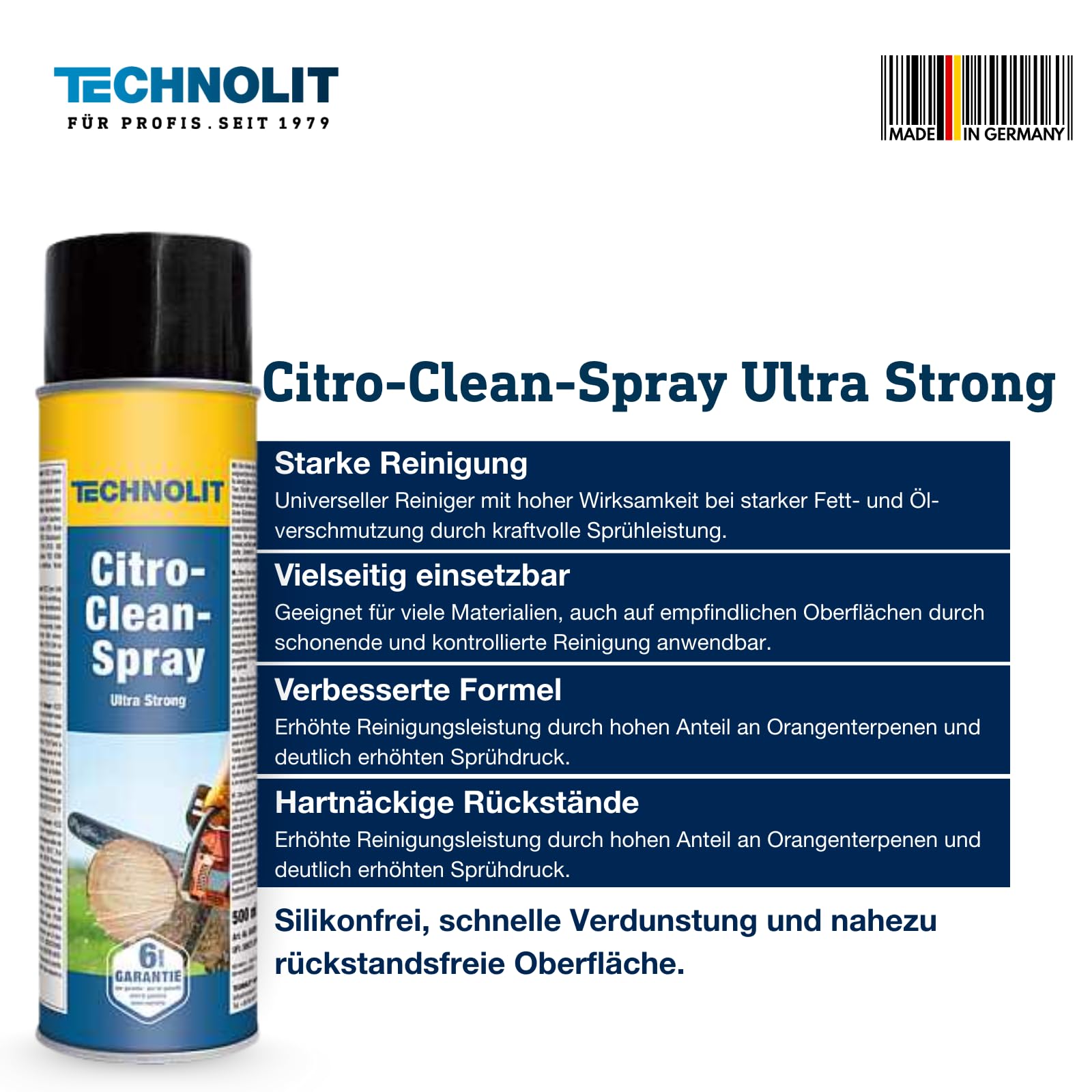 TECHNOLIT Citro Clean Spray Ultra Strong 3x 500 ml | Orangenreiniger Set | Universalreiniger gegen Fett, Klebstoff & Harz | Ohne Silikon | Ideal für Metallbau, Gastronomie, Kfz & Werkstatt