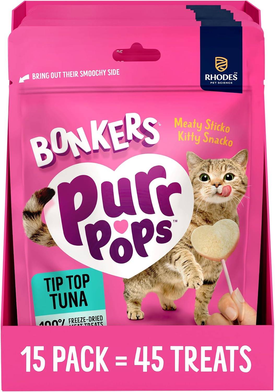 Bonkers Purrpops, Freeze Tip Top Tuna Flavor Lollipop Cat Treats, Healthy Single Ingredient Treats, Training Treats or Food Topper, for All Breeds and Ages, Value Pack (13 Pack 45 Treats)