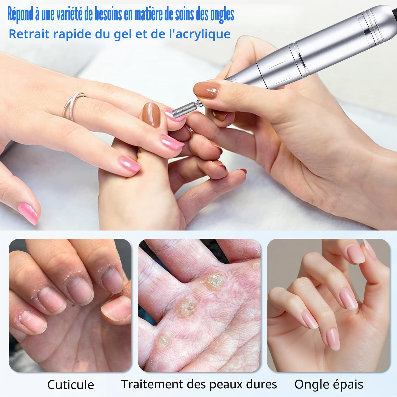 Ponceuse pour Ongles Professionnel 45000 tr/min Vitesse Réglable F/R Electrique Rechargeable avec 6 Embouts et Affichage de LCD Puissante Silenceuse pour Manucure Pédicure Salon, Usage Maison