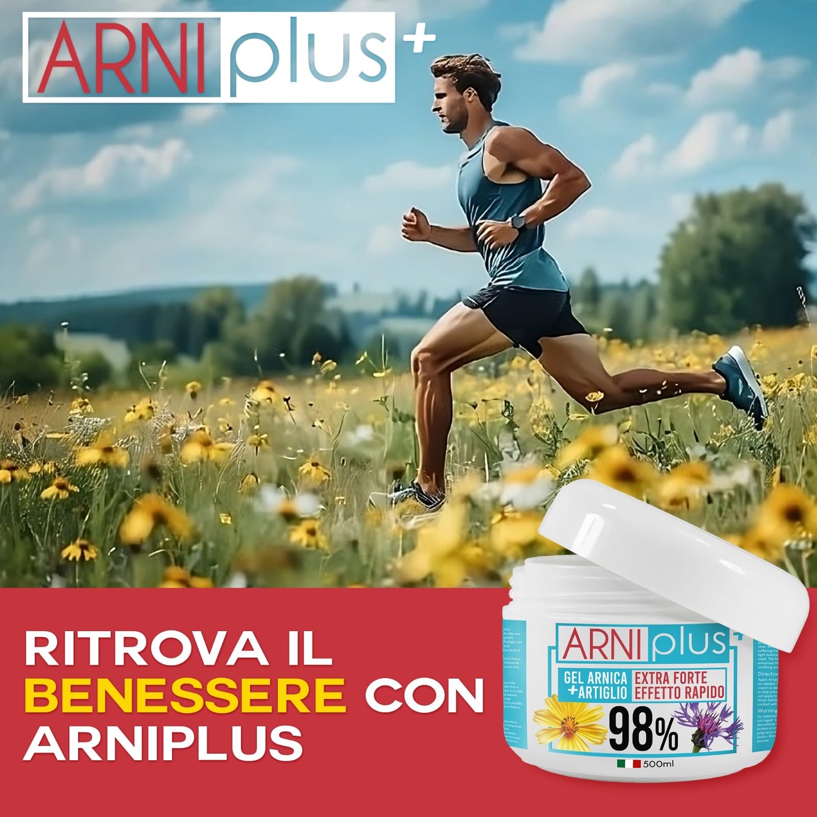 ARNIplus + 2 kg 4 x 500 ml Arnika Gel Extra fuerte, con vitamina C, pomada de árnica fuerte, altamente concentrado para el dolor muscular, pomada de relajación muscular, tendinitis, refrescante