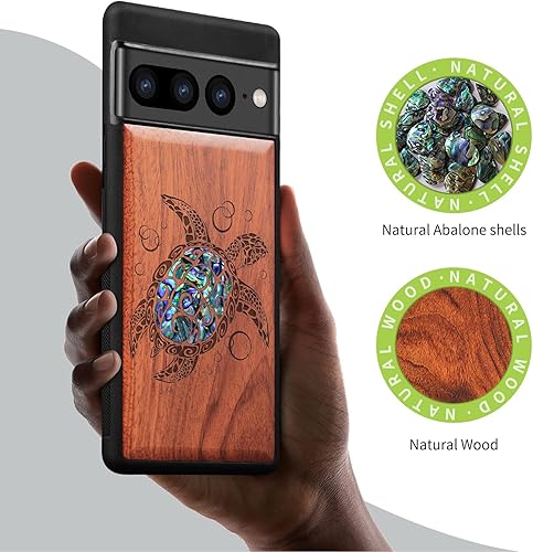 Miniatura 2 de Carveit Funda de madera de diseñador para Google Pixel 7 Pro grabado en madera e incrustaciones de carcasa Funda de madera única compatible con