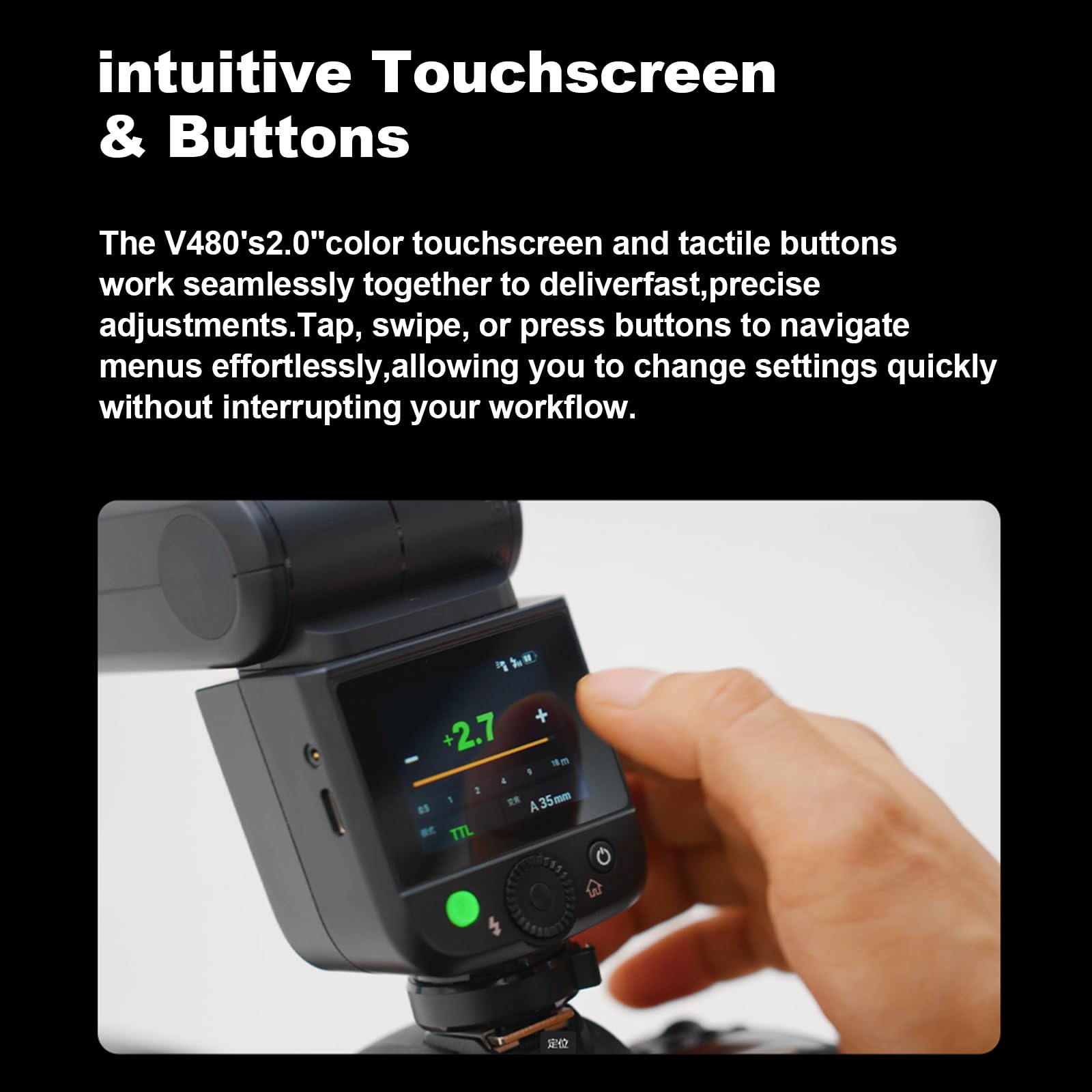 Godox V480 C Flash para Cámaras Canon,V480-C TTL Flash con Difusor y Pantalla Táctil,GN50 1/8000 HSS 7.2 V/2200 mAh Batería,V480C Speedlite Compatible con Canon R6 Mark II R10 R7 R100 EOS-R R5 R6