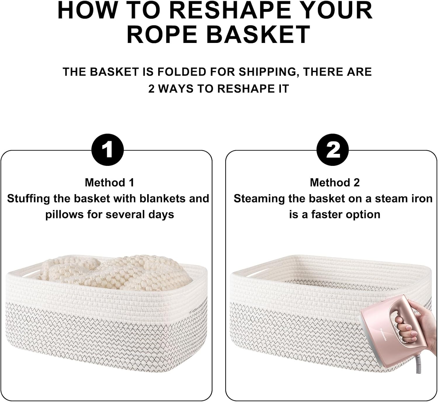 OIASKET Storage Baskets for Organizing 3 Pack, Woven Baskets for Shelves, Closet Organizer Bins Empty Gift Basket Toy Storage for Toys, Books, Towels, Clothes, 15"x11.42"x6.7", White & Black