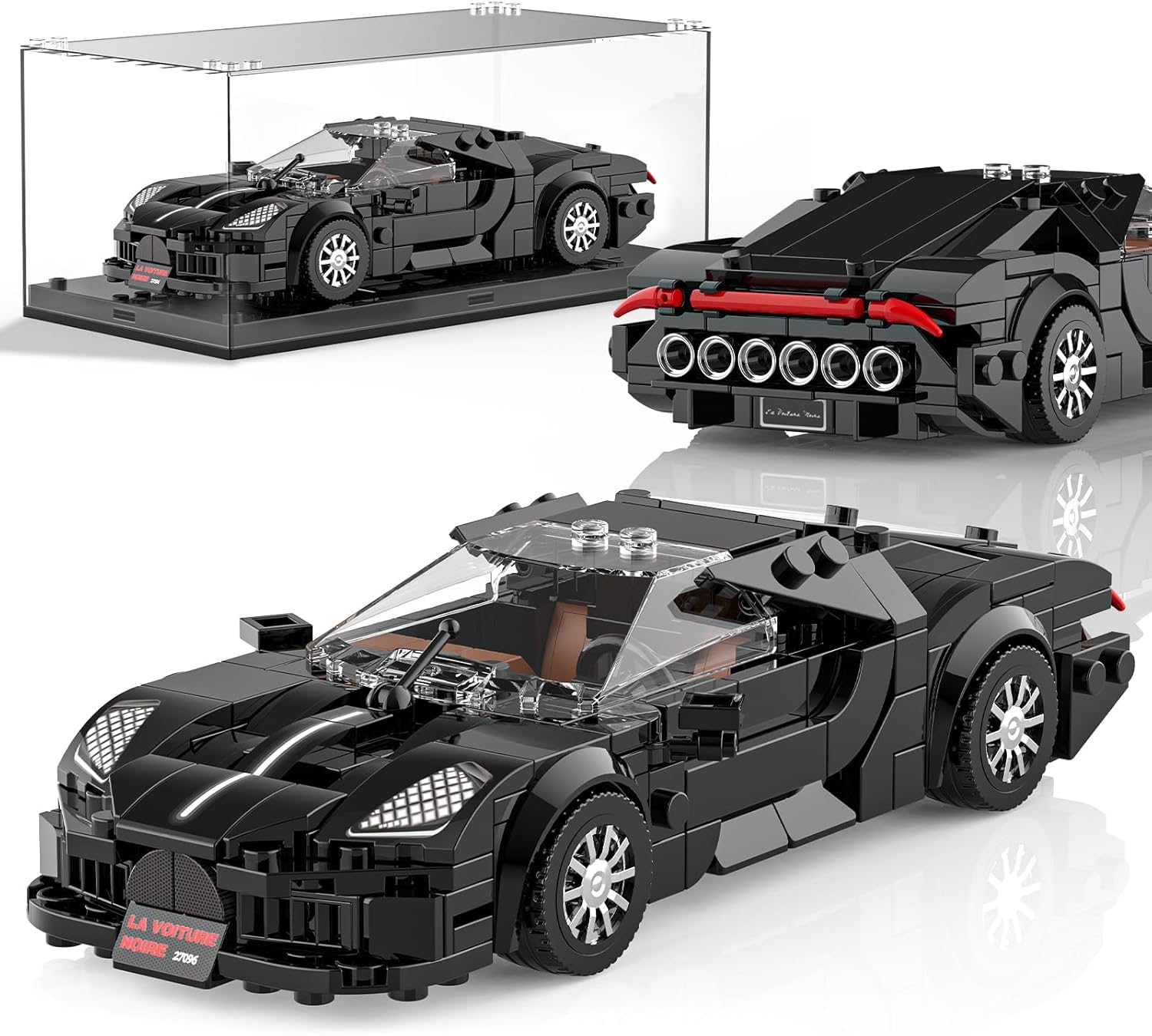 Mould King 27096 Voiture Noire Speed Champion Technik Car Building Set & Acrylic Display Case, MOC Classic Race Cars Gifts for Adults/Teens, Creative Cool Vehicles Model Toys for Age 14+ (411Pcs)