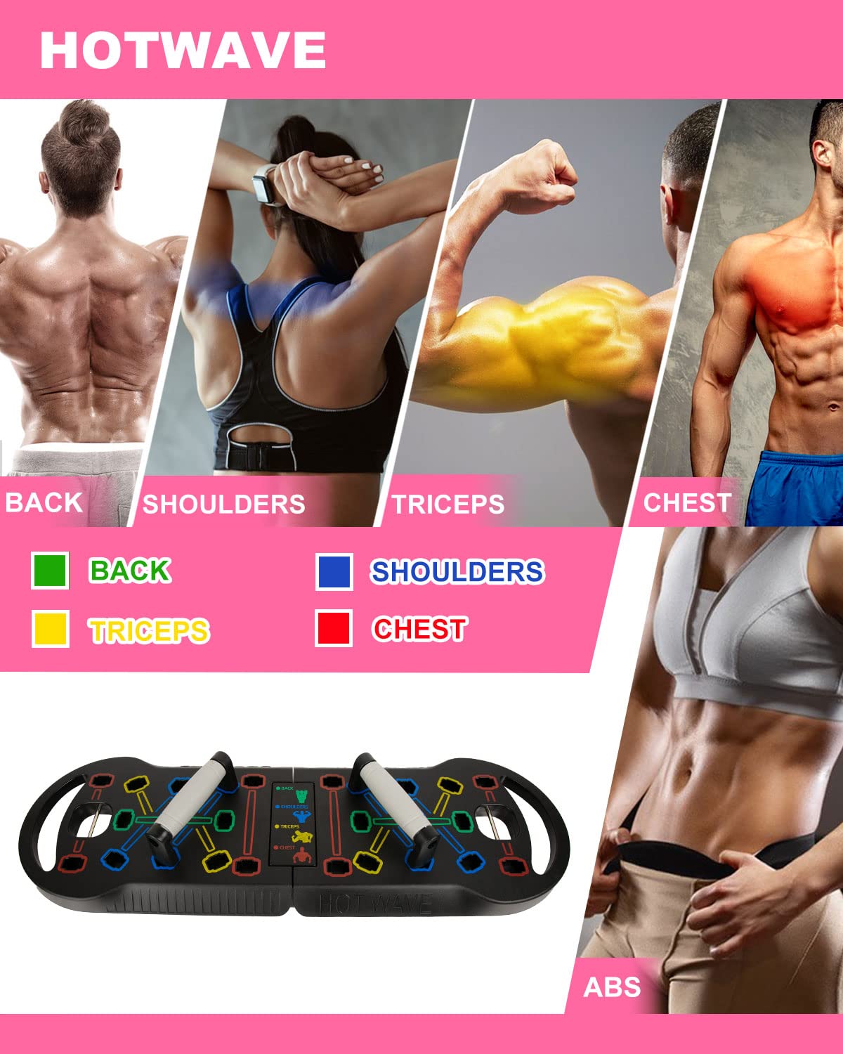 HOTWAVE Portable Home Gym with 16 Fitness Accessories,Pushups Board with Resistance Bands,Ab Roller for Abs Workout,Pilates Bar Kit for Women