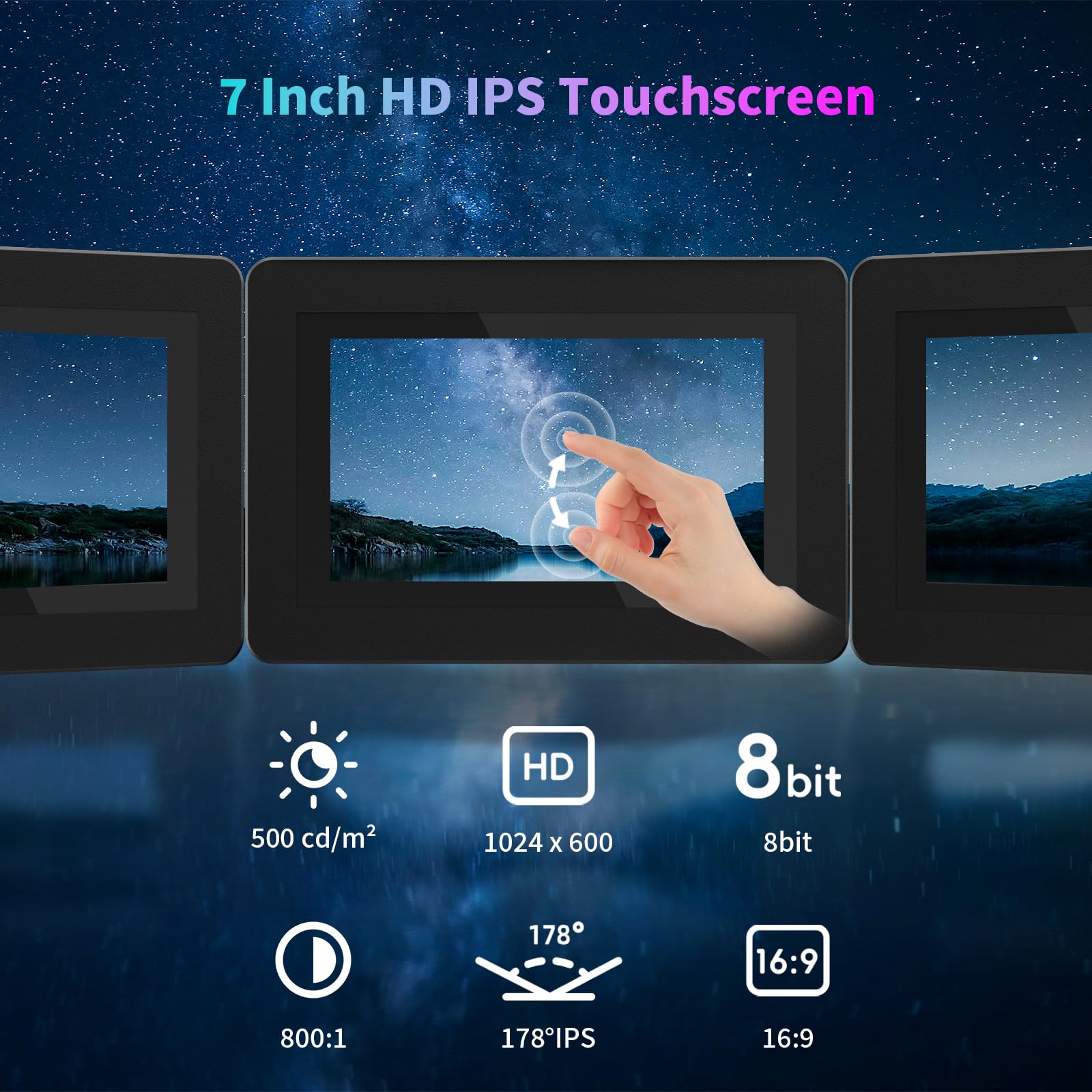 Pantalla Táctil de 7 Pulgadas, Mini Monitor IPS HD de 1024 × 600 con Altavoces Integrados/Entrada HDMI/VGA/AV para Raspberry Pi, PC, TV, CNC, CCTV