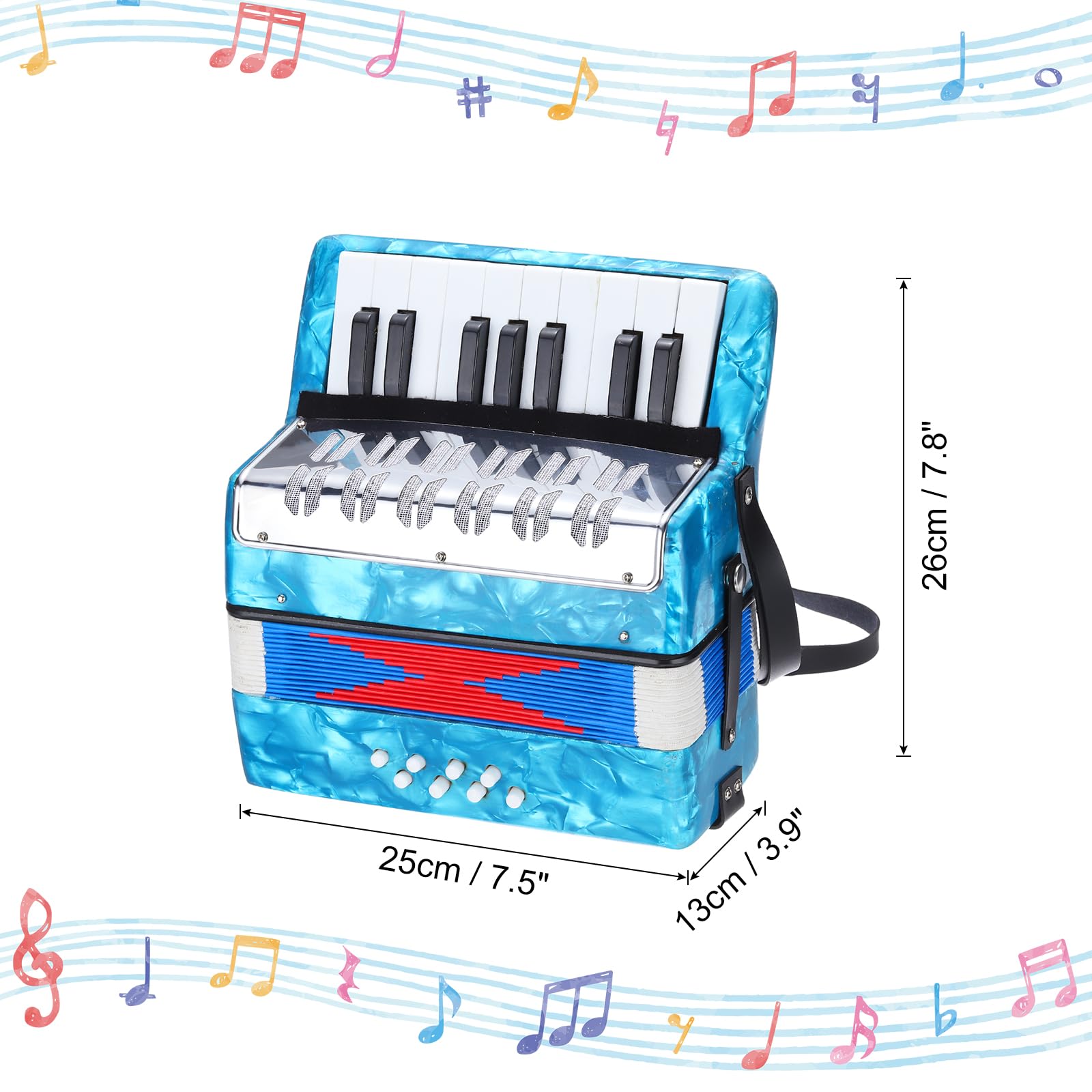 sourcing map Fisarmonica, 17 tasti, 8 tasti basso, mini strumento musicale leggero per bambini principianti educativo, blu cielo