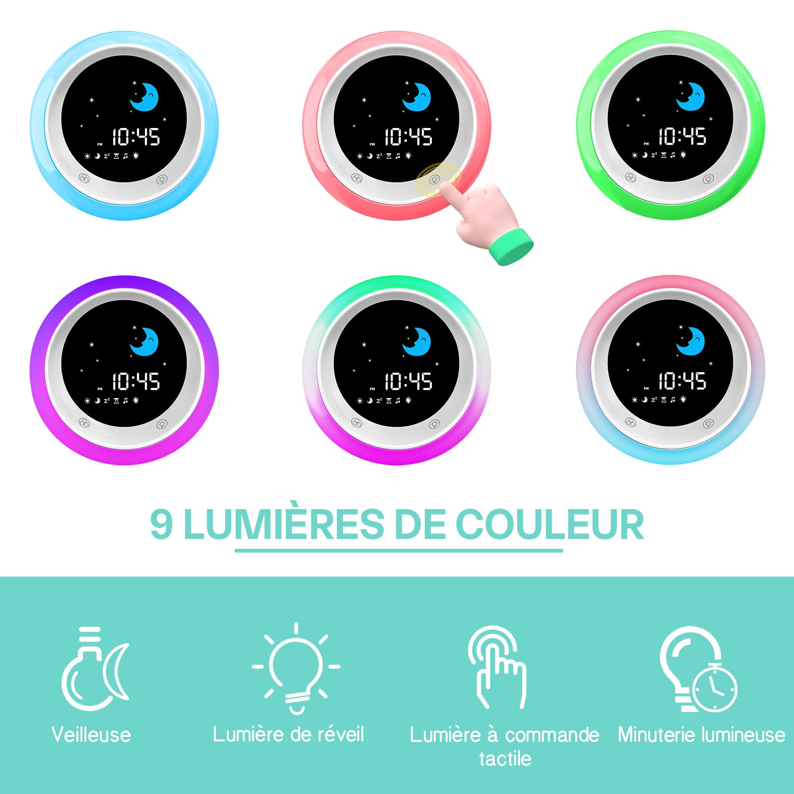 Despertador Infantil, Reloj Despertador Niños con Luz Nocturnas, Máquina de Sonido, Función de Repetición y Temporizador, Despertador Digital para Niños y Niña