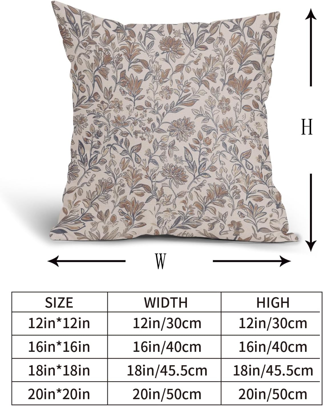 Vintage Floral Pillow Covers 22x22 Inch Set of 2 Antique Flower Block Print Pillowcases Brown Neutral Traditional Square Cushion Case Decoration for Couch Home Decor - Image 5