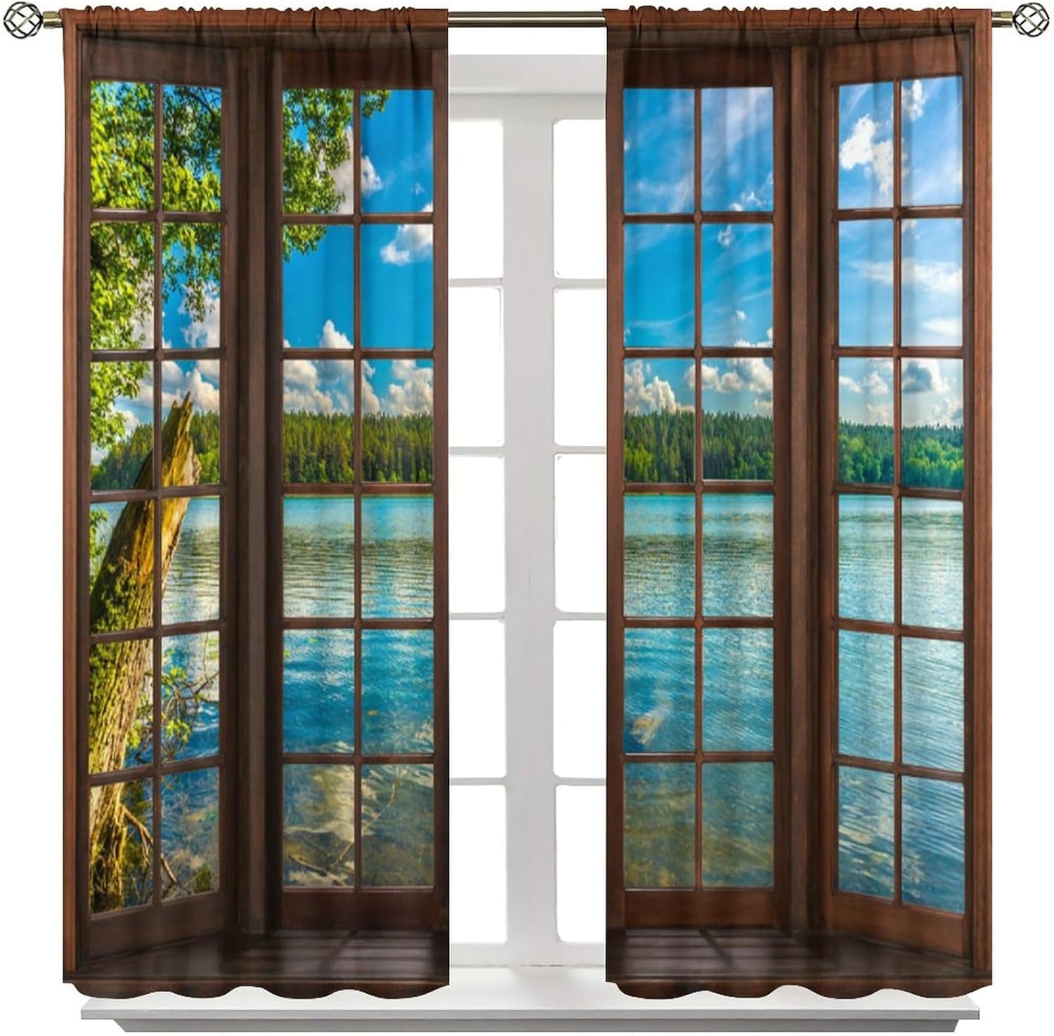 Lake Landscape Curtians,Forest Snow Mountain Pine Tree View Window Treatment for Kitchen Bedroom,Nature Mountain Blackout Drapes Living Room Decor 63x63in