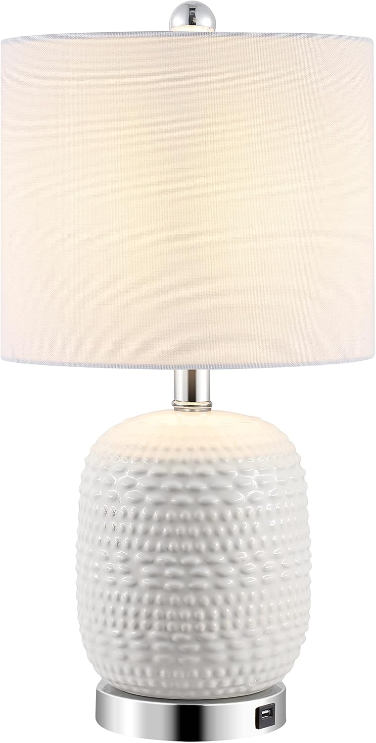 SAFAVIEH Lighting Collection Tucana White Table Lamp with USB Charging Port (LED Bulb Included)