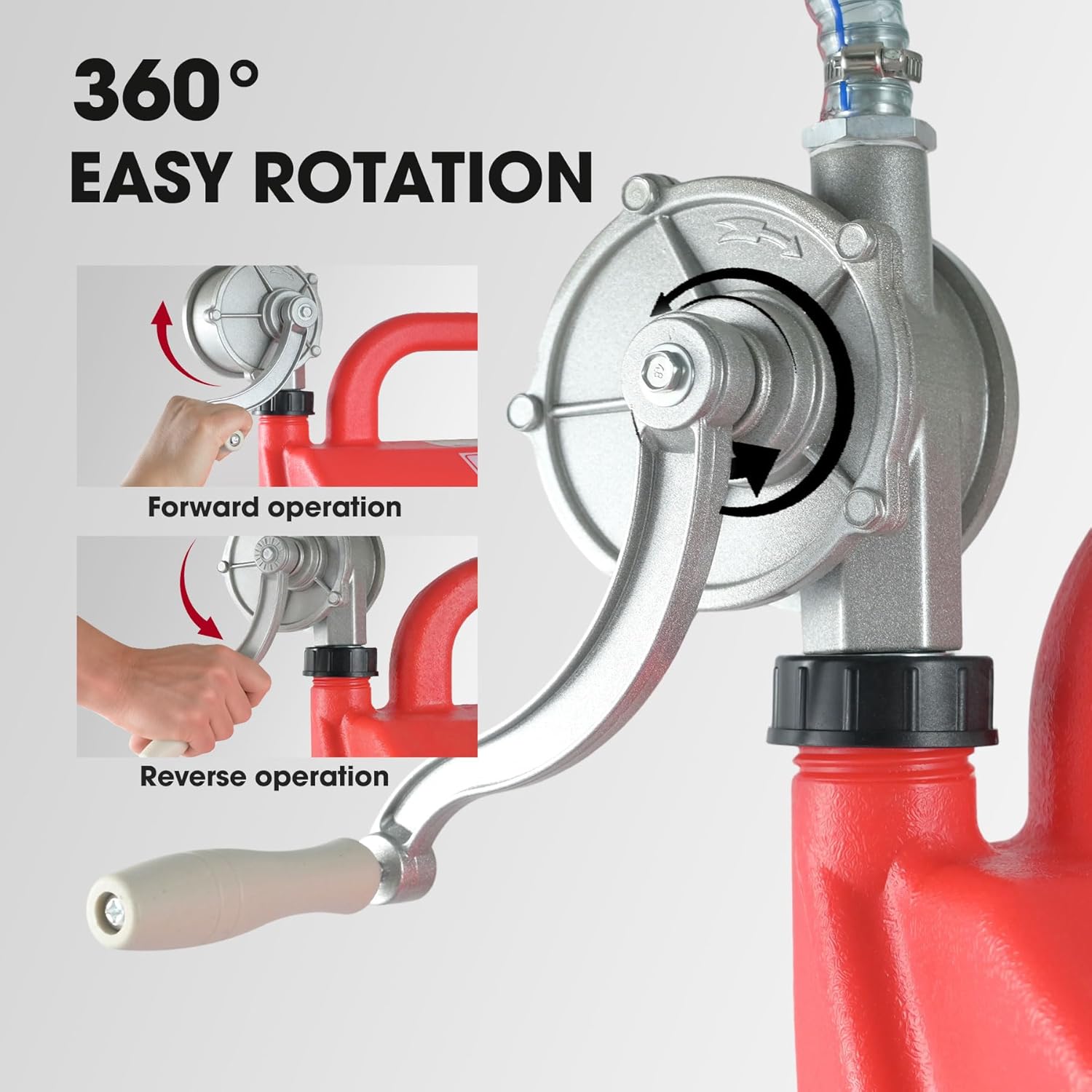 16 Gallon Fuel Caddy, Portable Gas Storage Tank with Manual Transfer Pump, Hose & 2 Wheels, Gasoline Diesel Fuel Container for Cars, ATVs, Boats, Lawn Mowers, Red