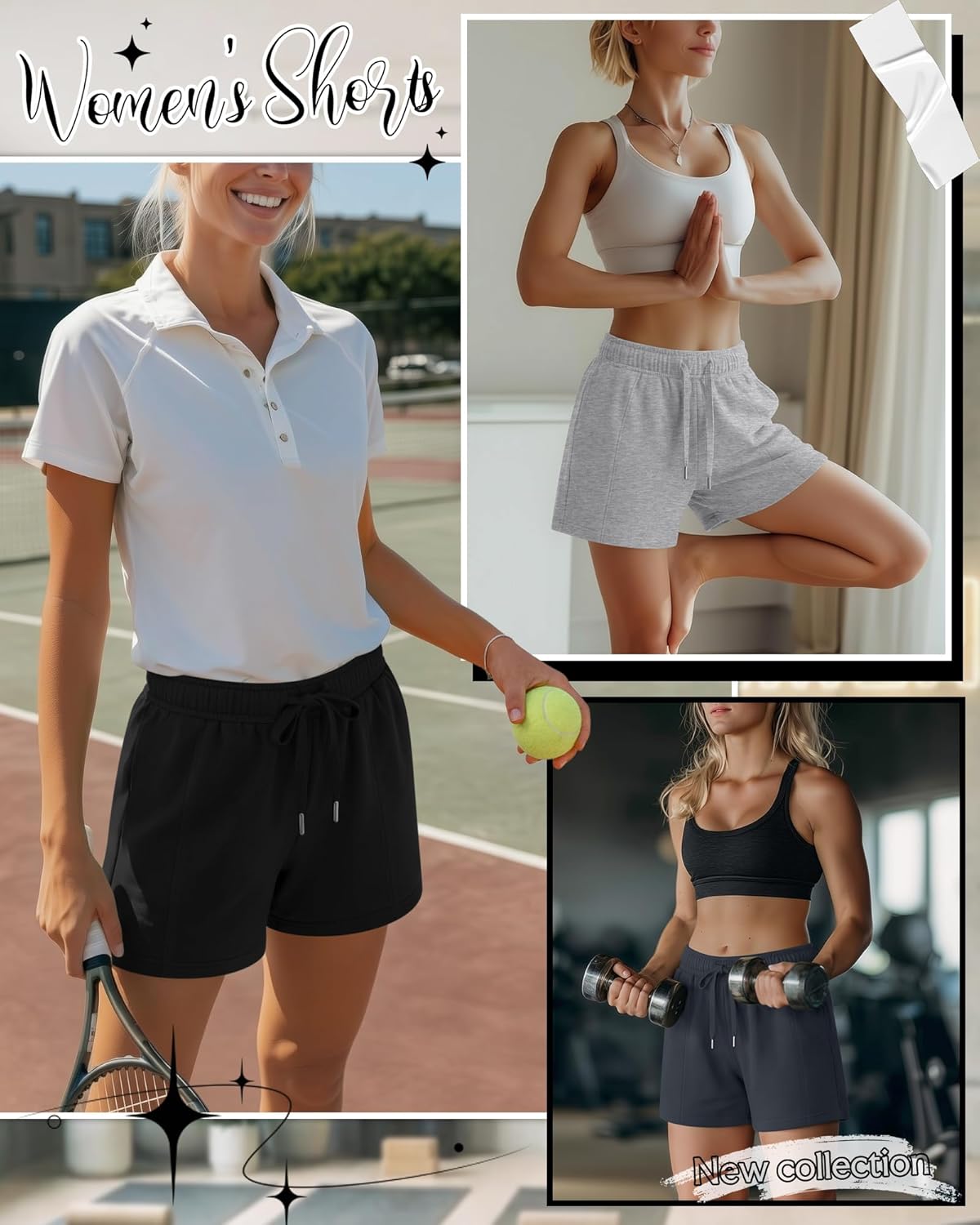 3 Pack Women's Sweat Shorts Drawstring Elastic Waist Casual Shorts Athletic Comfy Lounge Pants with Pockets