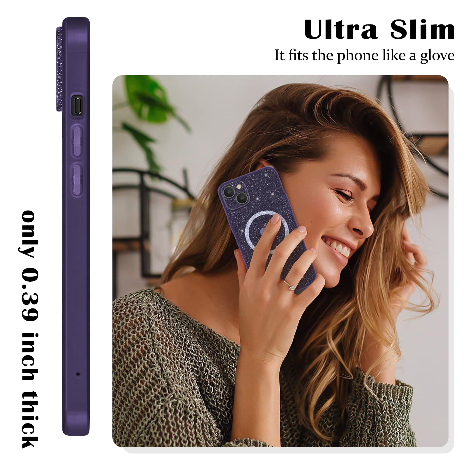 Newseego Custodia per iPhone 15 PRO Max Glitter Trasparente Ragazze Donne [Compatibile con MagSafe], Cover Magnetica Telefono Scintillante Antiurto Protezione Fotocamera Cover iPhone 15 PRO Max-Nero