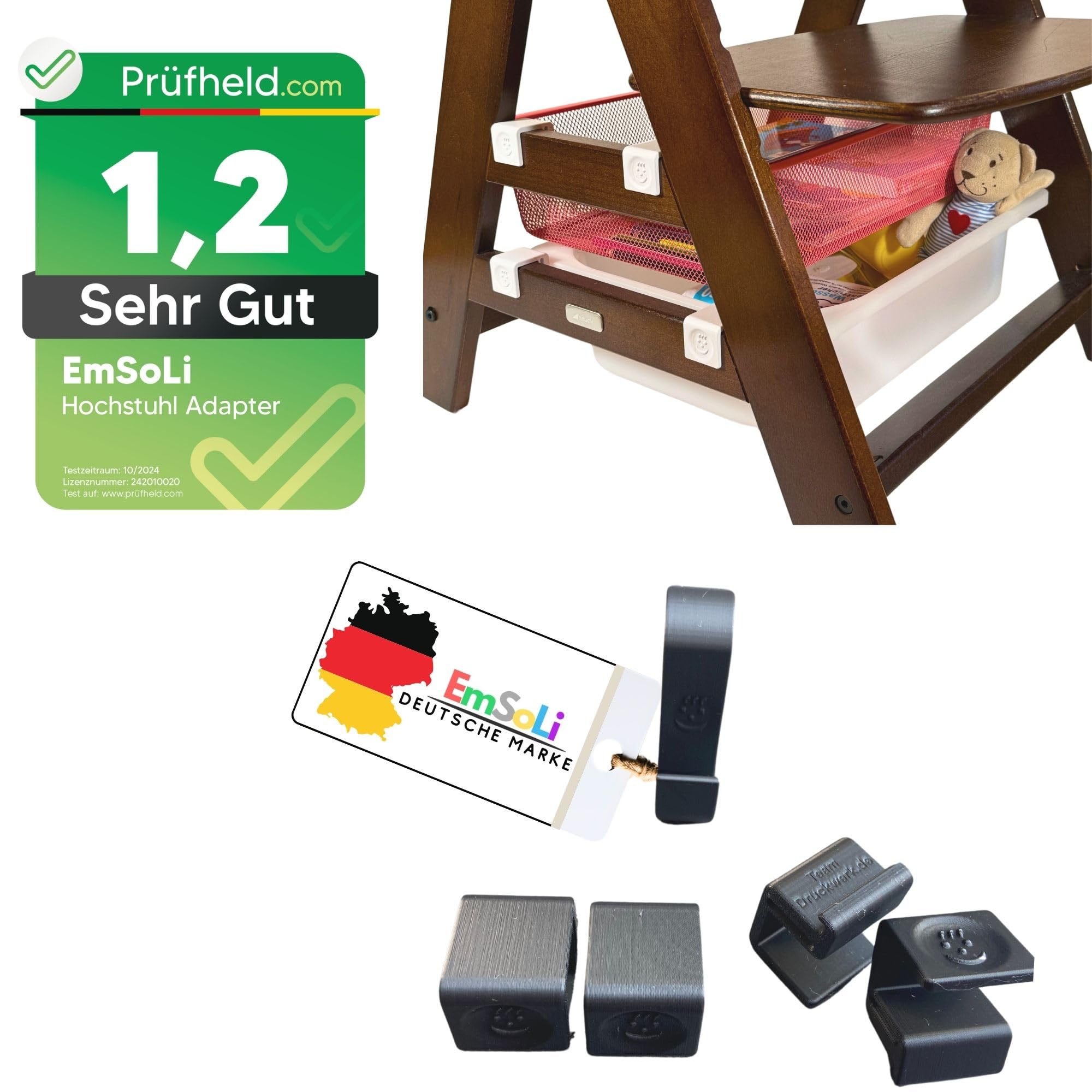 [ TEST SEHR GUT, NOTE 1.2 *]EmSoLi Adapter Schwarz + 1x Haken für Ikea Trofast Box Drahtkorb - kompatibel mit Hauck Alpha, Alpha Plus, Beta Baby Hochstuhl - Hochstühle Kinderstuhl Zubehör Kinder