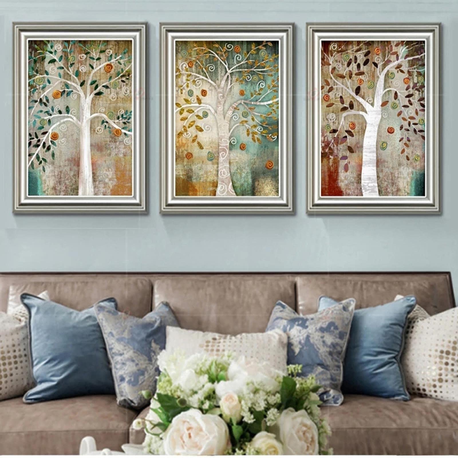 Affiche Arbre de Vie scandinave 20x30cm - Lot de 3 toiles abstraites or pour chambre