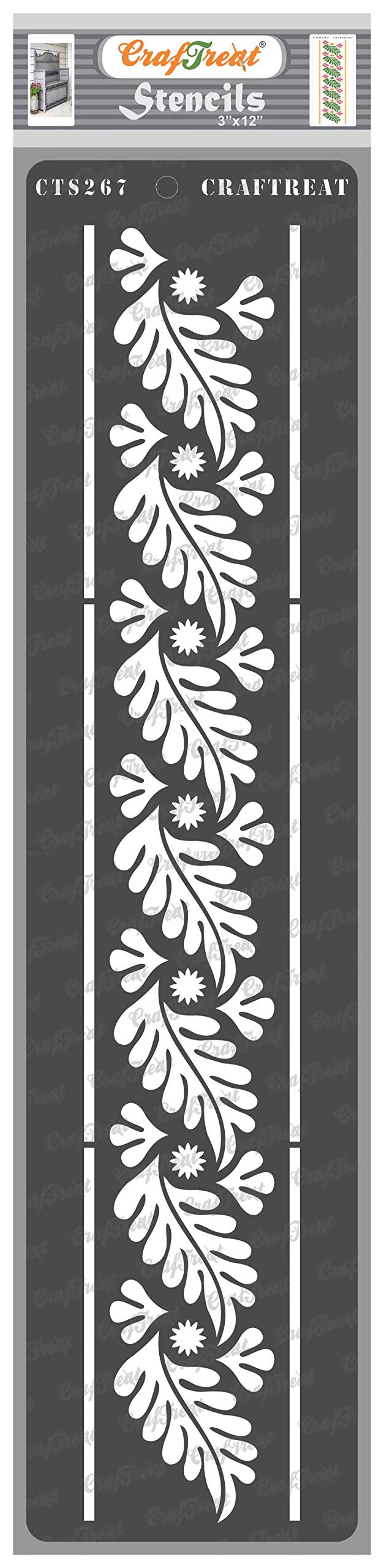 CrafTreat Leaf Border Stencils for Painting on Wood, Canvas, Paper, Fabric, Floor, Wall and Tile - Border11-3x12 Inches - Reusable DIY Art and Craft Stencils - Flourish Border Stencil