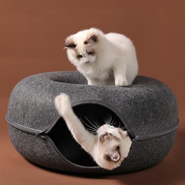 Foto 7 de 8 de Cama de túnel para gatos, casa de tubo 2 en 1 para conejos gatitos jugando ocultando fieltro suave…