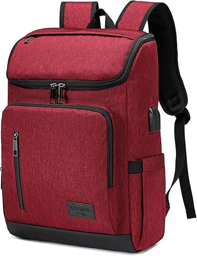 YALUNDISI Mochila vintage con puerto de carga USB para mujeres y hombres, Rojo -, Mochila para laptop