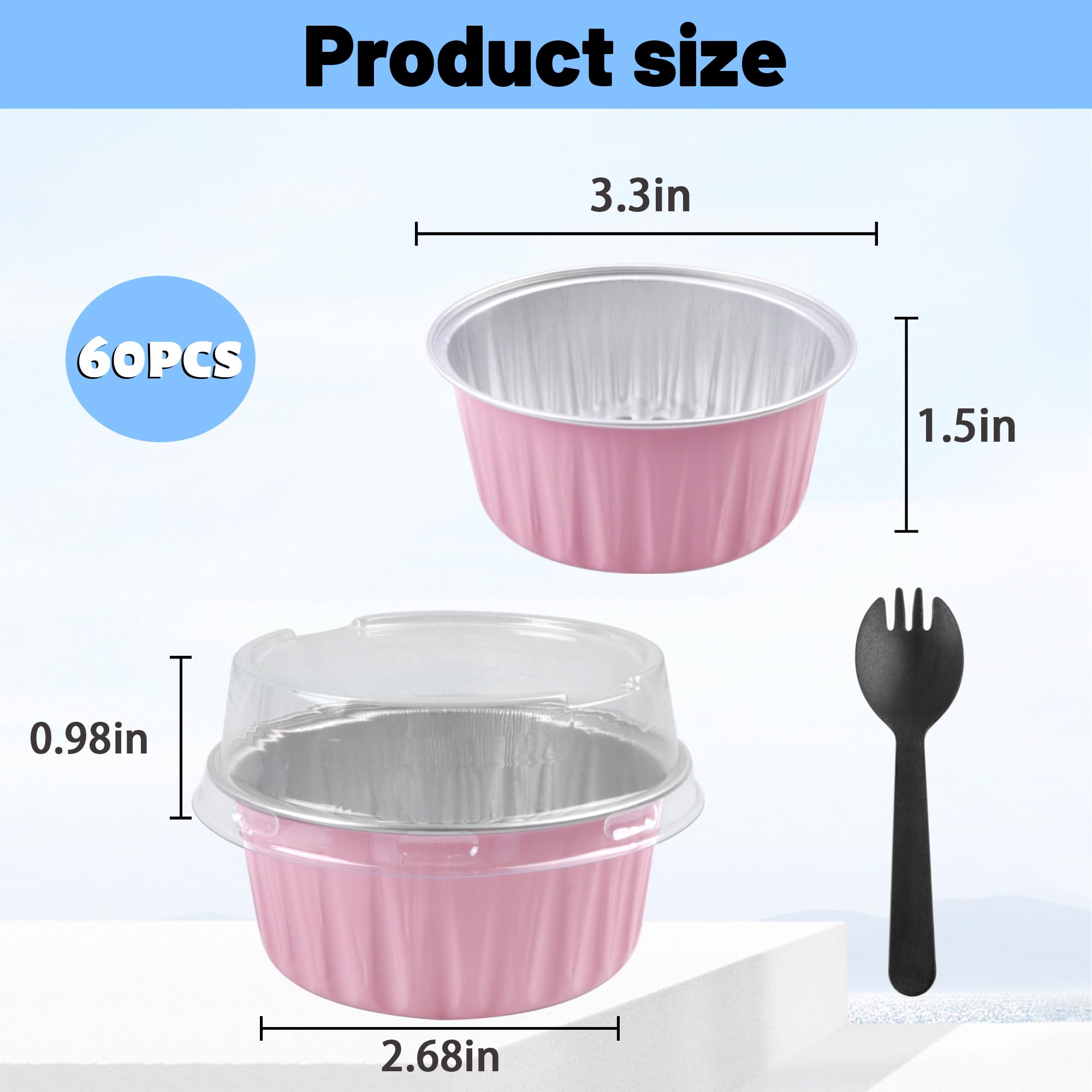 60 Pcs Mini Cake Pans With Lids - 6.8oz Rectangle Aluminum Foil Baking Cups, Disposable - View #8