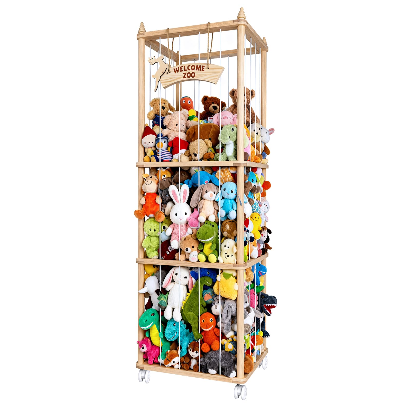 Adiós al desorden de peluches con el organizador de juguetes de madera Qivine