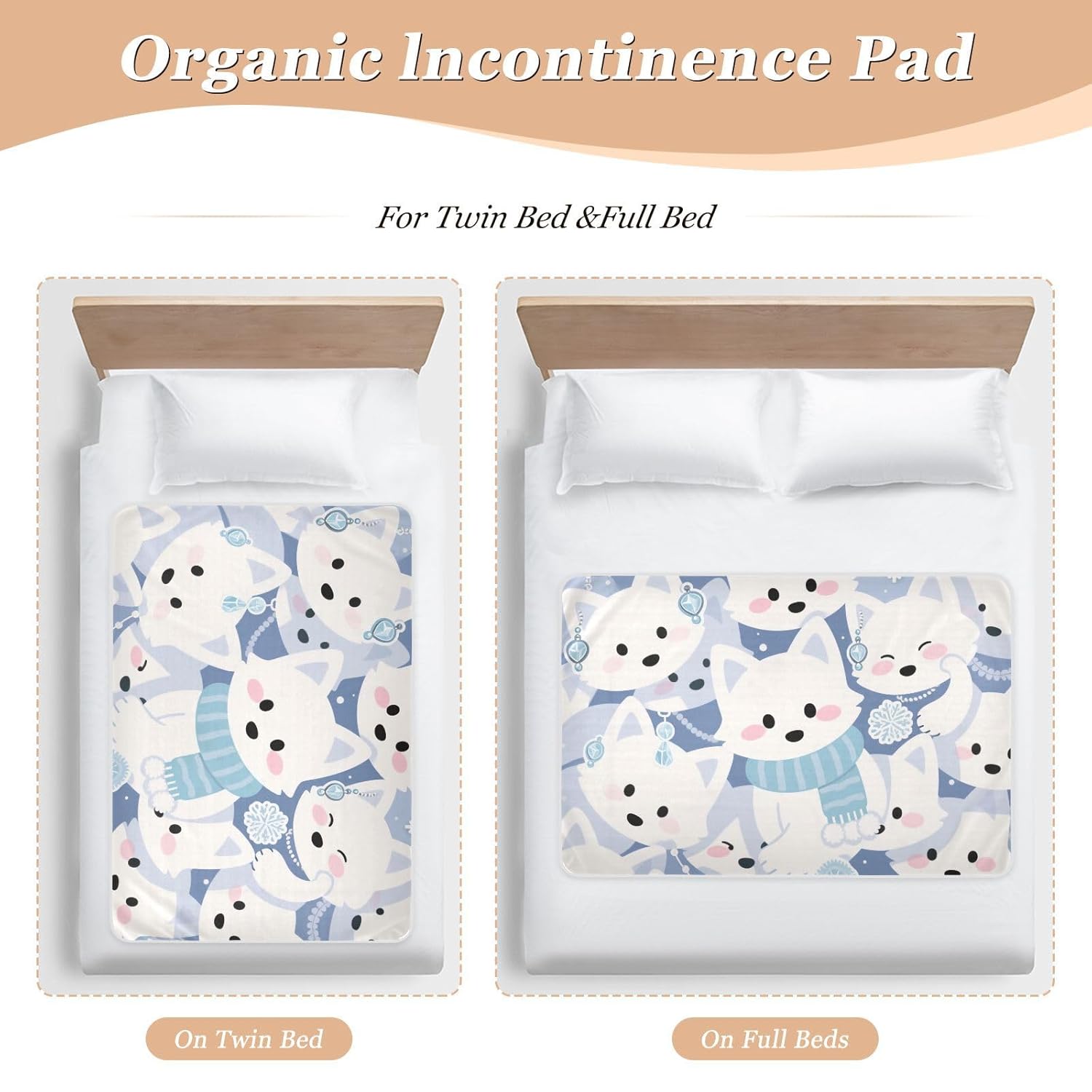 Cartoon Cute Fox White Extra Large Resuable Changing Pad Covers Soft Absorbent Diaper Changing Pad Portable Diaper Pads for Kids Adults Pets, 52" L x 34" W