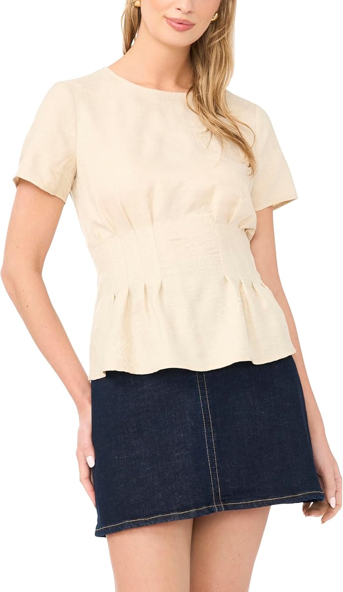 Vince Camuto Blusa de cintura plisada de manga corta