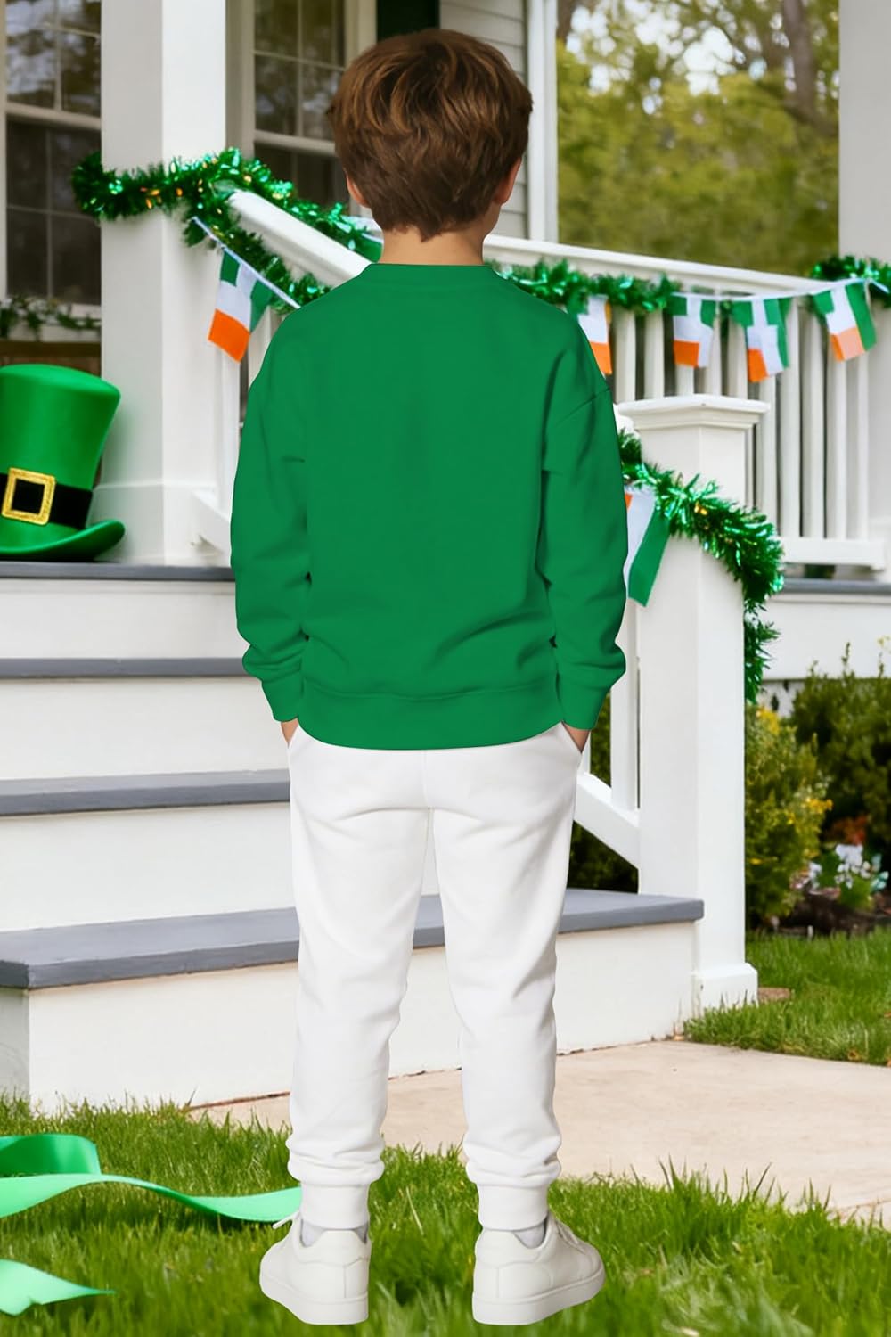 TMSD Unisex Kids St.Patrick's Day Long Sleeve Sweatshirt Clover Shamrock Top 4-14 Years