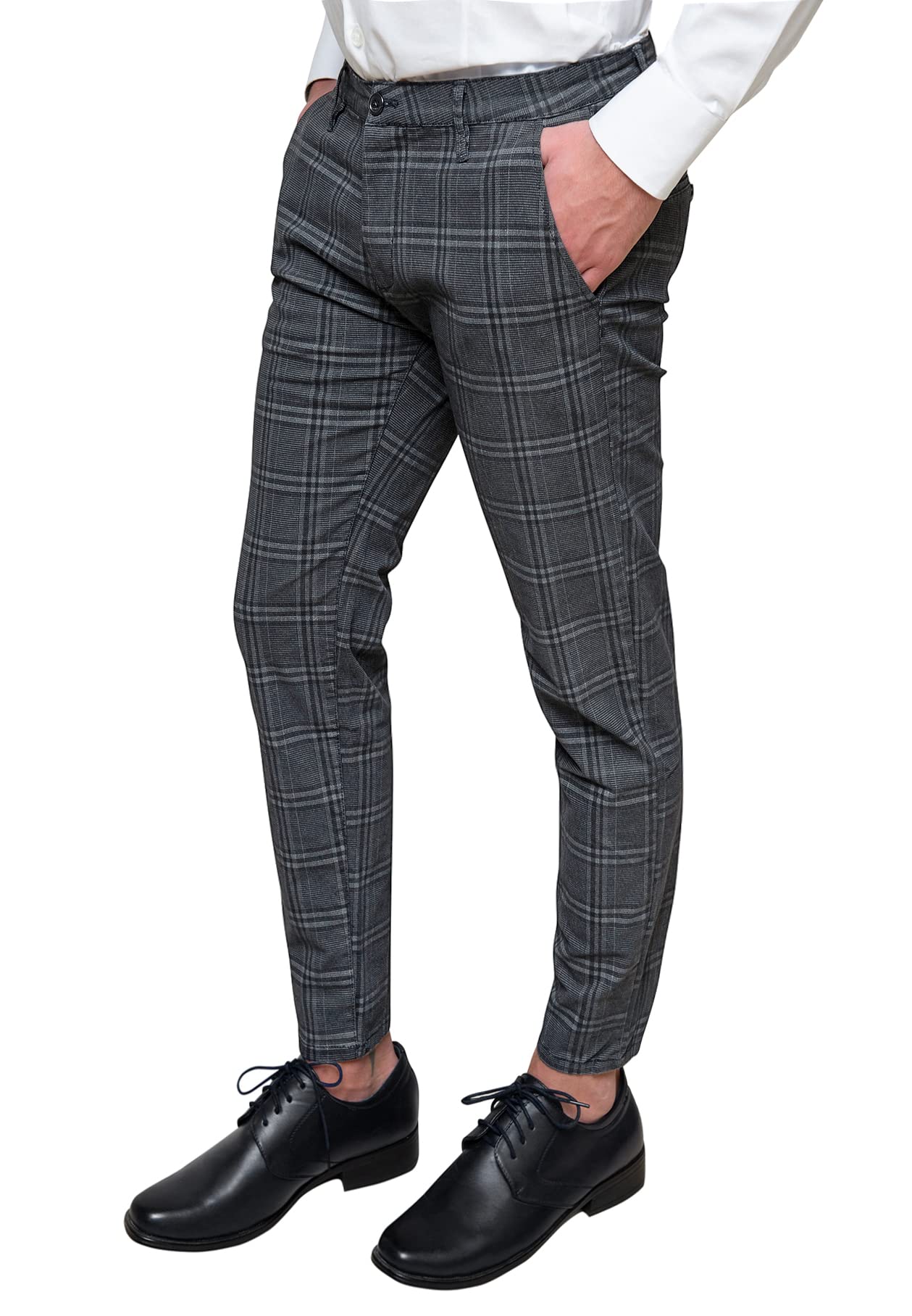 Pantaloni Uomo Capri Tessuto Quadri Eleganti Casual Principe di Galles