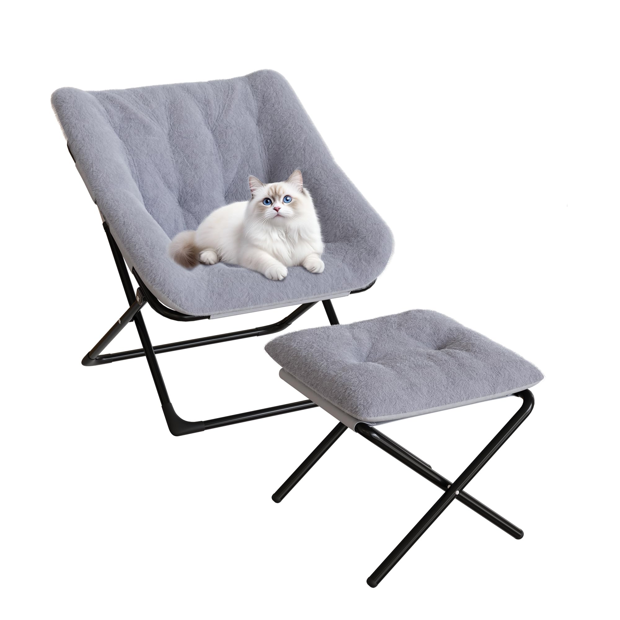 Garvee Klappstuhl mit Fußhocker, bequemer Relaxsessel | Klappbarer Relaxsessel mit Fußhocker, weicher Polsterung, stabilem Design und leichter Konstruktion in Grau