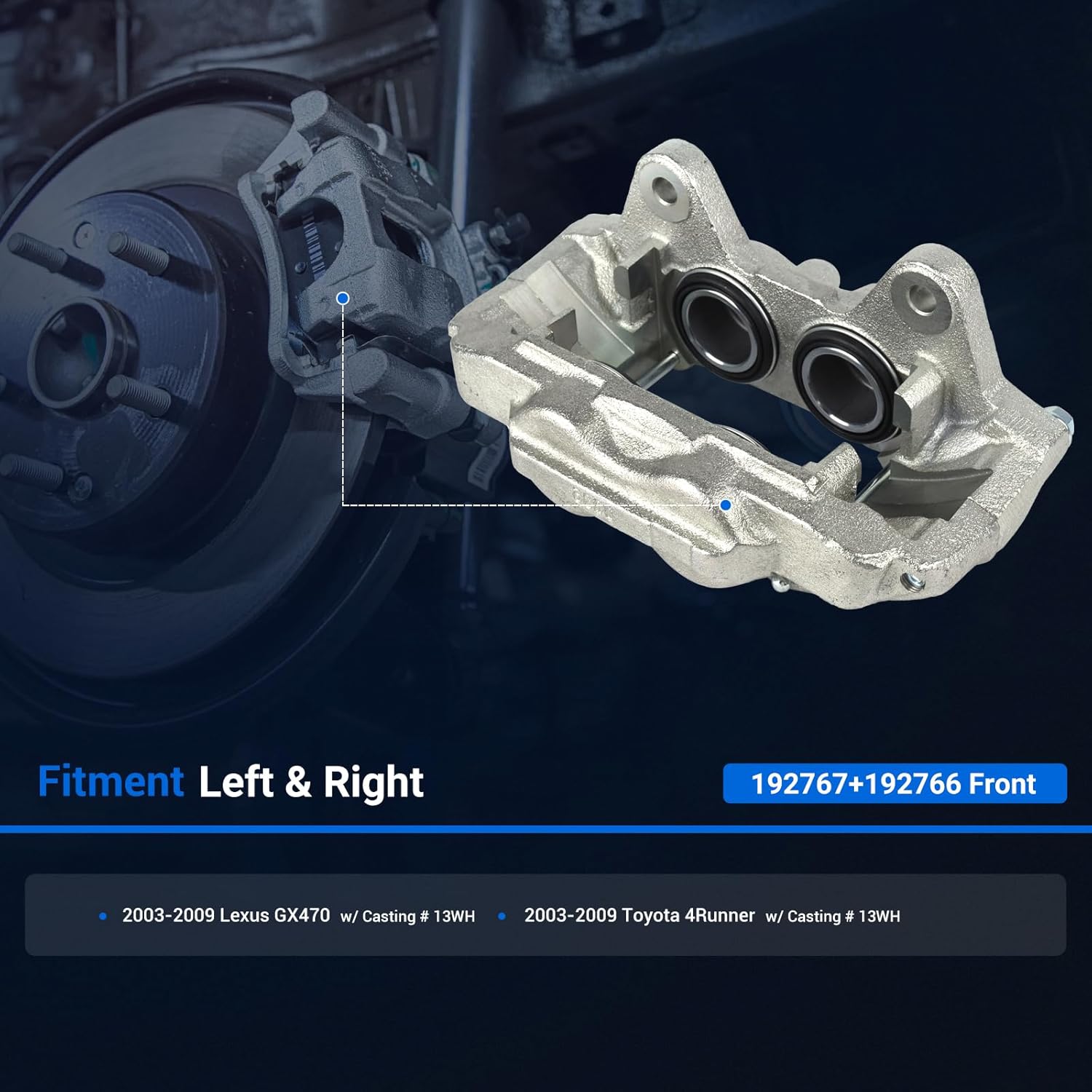Autoround 192766 192767 Front Disc Brake Caliper Assembly w/Bracket fit for 2003-2009 Toyota 4Runner, 03-09 Lexus GX470, Both Driver and Passenger Side