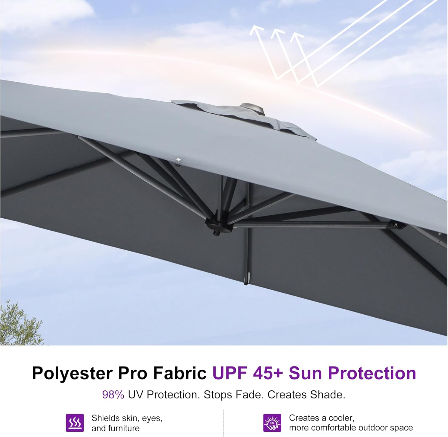 PURPLE LEAF 10 Feet Patio Umbrella Outdoor Cantilever Square Umbrella Aluminum Offset Umbrella with 360-degree Rotation for Garden Deck Pool Patio, Light Grey