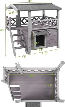 Seiyierr Outdoor and Indoor Cat House Weatherproof Outdoor Wild Cat House Two Storeys with Waterproof Balcony Stairs