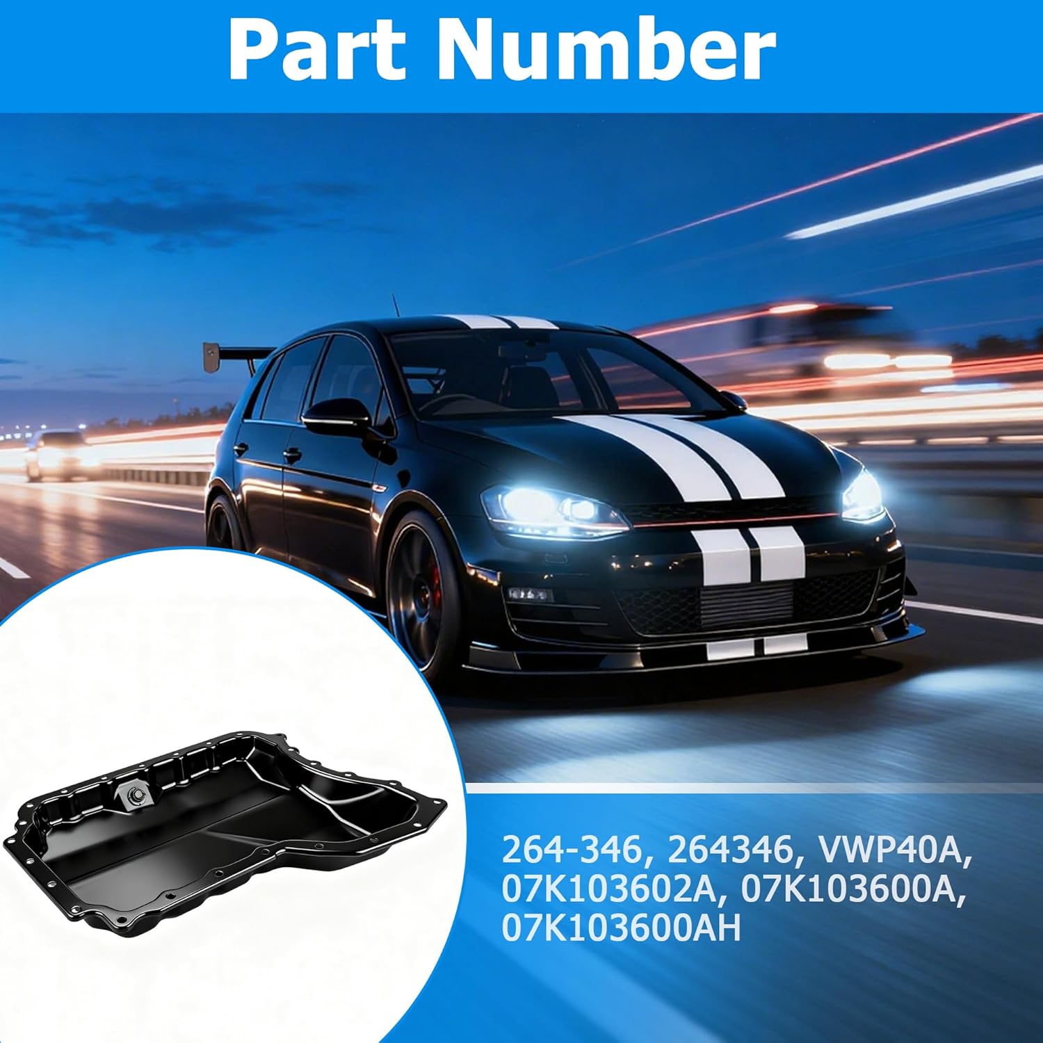 264-346 Lower Engine Oil Pan & Drain Plug Compatible with Volkswagen Passat 2012-2018 Golf 2010-2014 Jetta 2005-2018 Beetle 2006-2019 Rabbit 2006-2009 Replaces 07K103602A