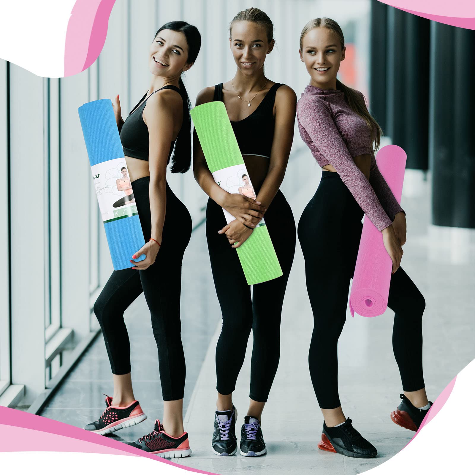 12 alfombrillas de yoga a granel de 68 x 24 x 0.12 pulgadas, alfombrillas de ejercicio antideslizantes para mujeres y hombres, entrenamiento en casa, gimnasio, yoga (verde, rosa, azul claro)