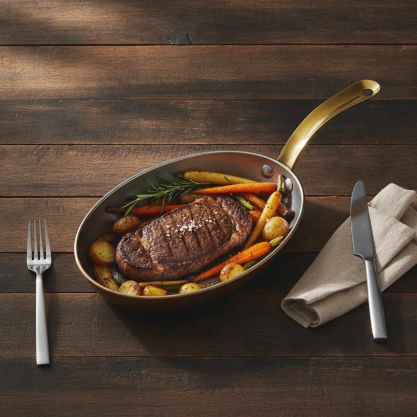 Piatto con Manico in Acciaio Inox Piatto da Portata Dorato Stoviglie per Ristoratori, 24cm